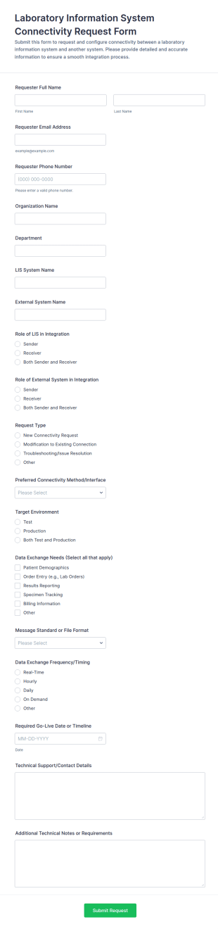 Laboratory Information System Connectivity Request Form Template