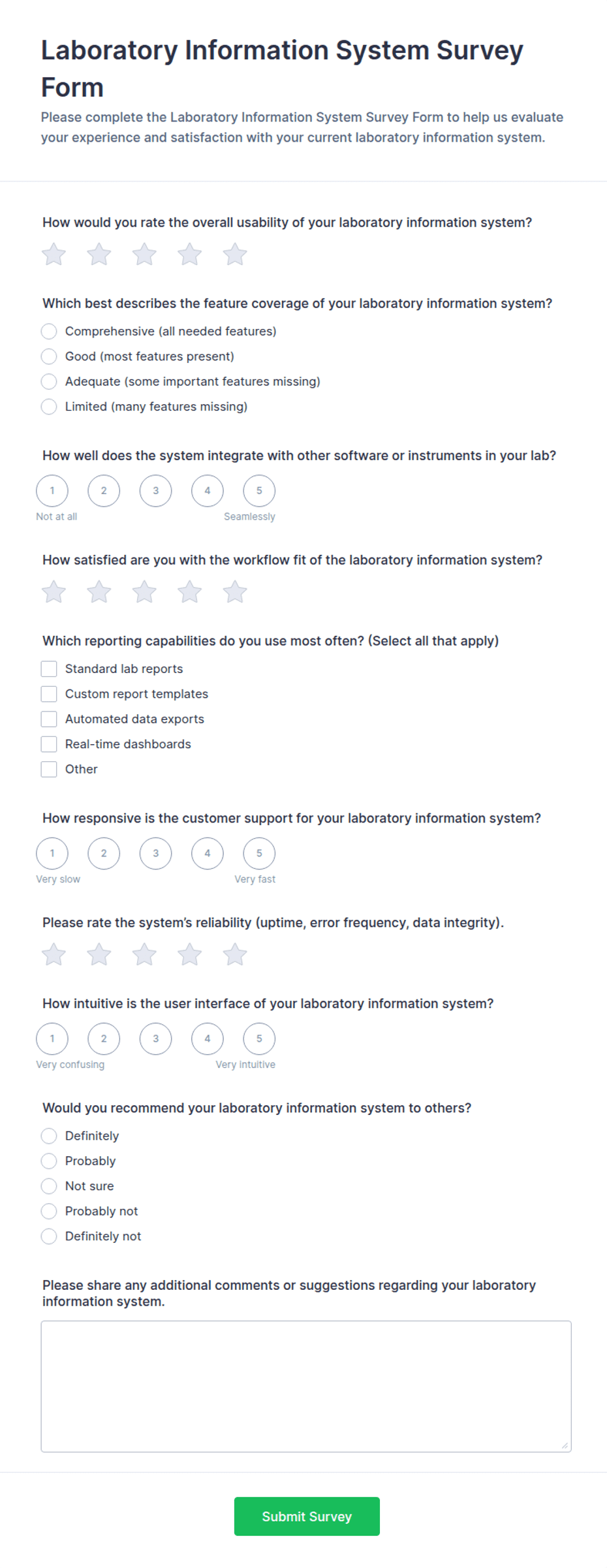 Laboratory Information System Survey Form Template | Jotform