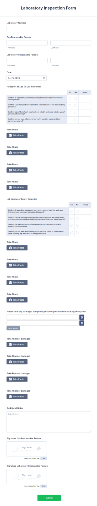 Laboratory Inspection Form Template