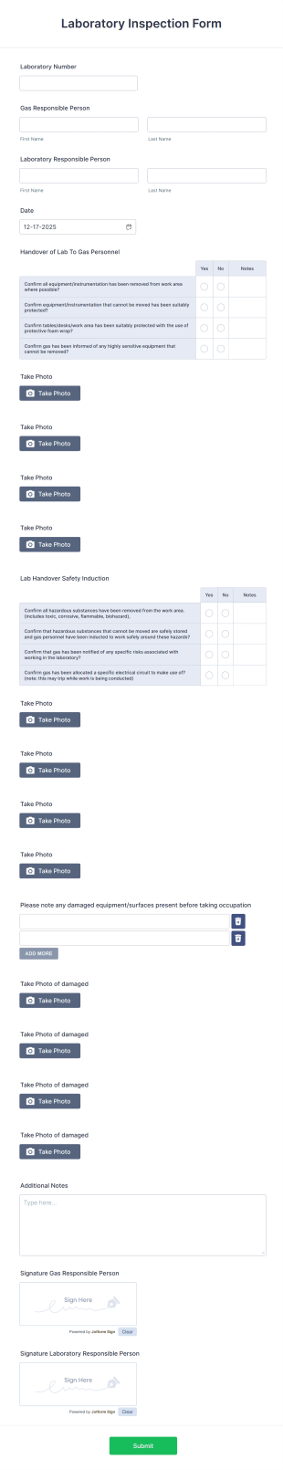 Laboratory Inspection Form Template