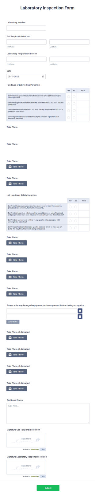 Laboratory Inspection Form Template