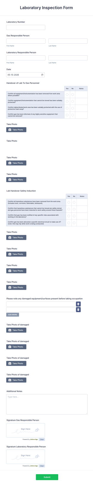 Laboratory Inspection Form Template