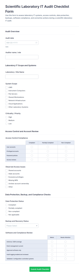 Laboratory IT Audit Checklist Form Template
