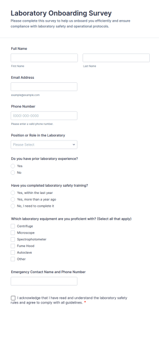 Laboratory Onboarding Survey Form Template