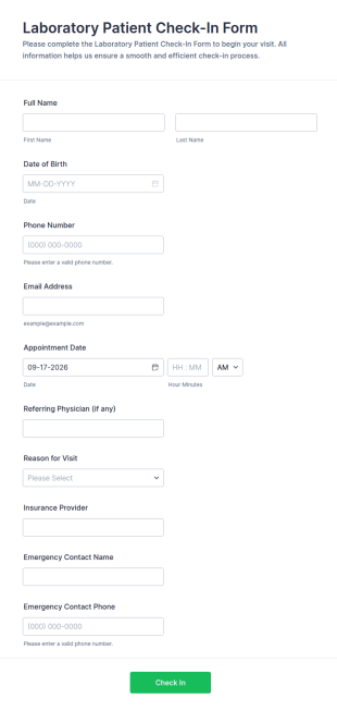 Laboratory Patient Check In Form Template