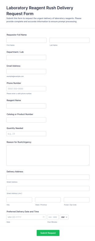 Laboratory Reagent Rush Delivery Request Form Template