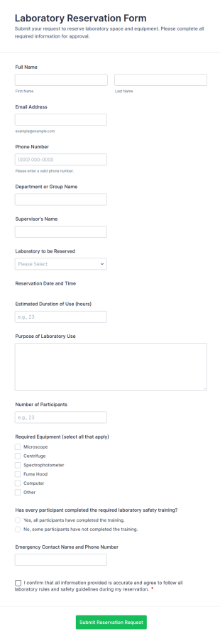 Laboratory Reservation Form Template