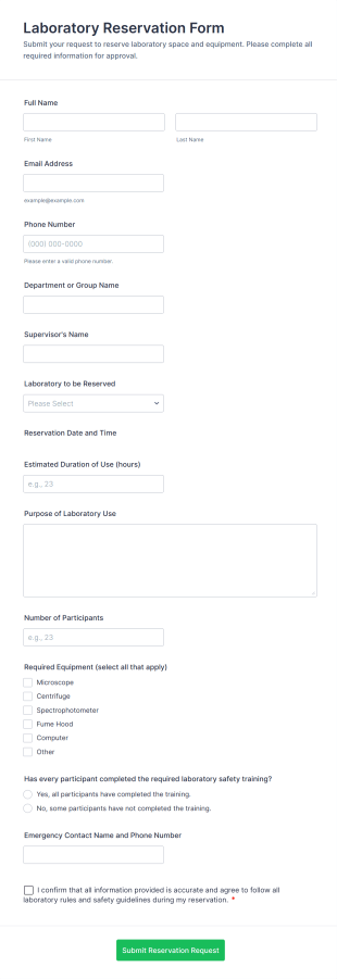 Laboratory Reservation Form Template