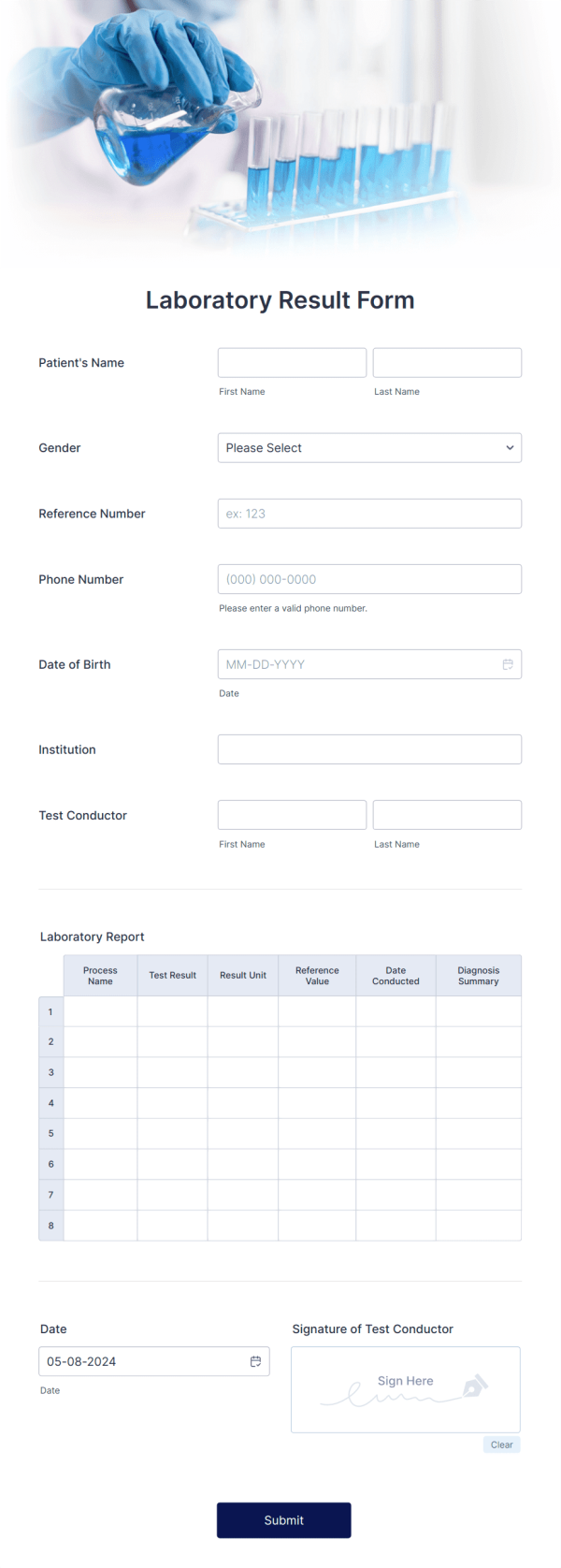 Laboratory Result Form