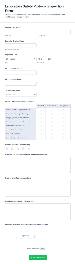 Laboratory Safety Protocol Inspection Form Template