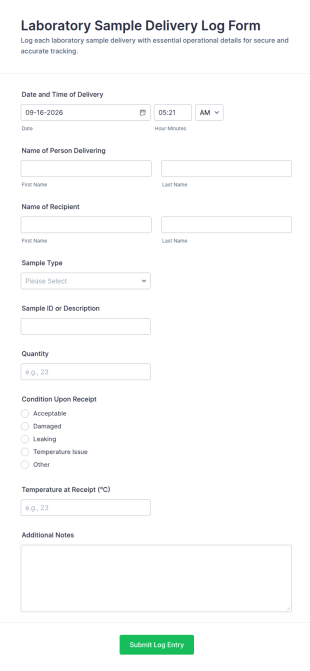 Laboratory Sample Delivery Log Form Template