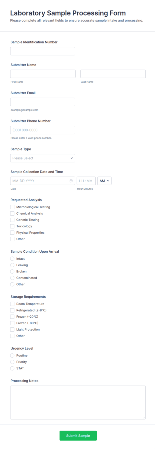 Laboratory Sample Processing Form Template