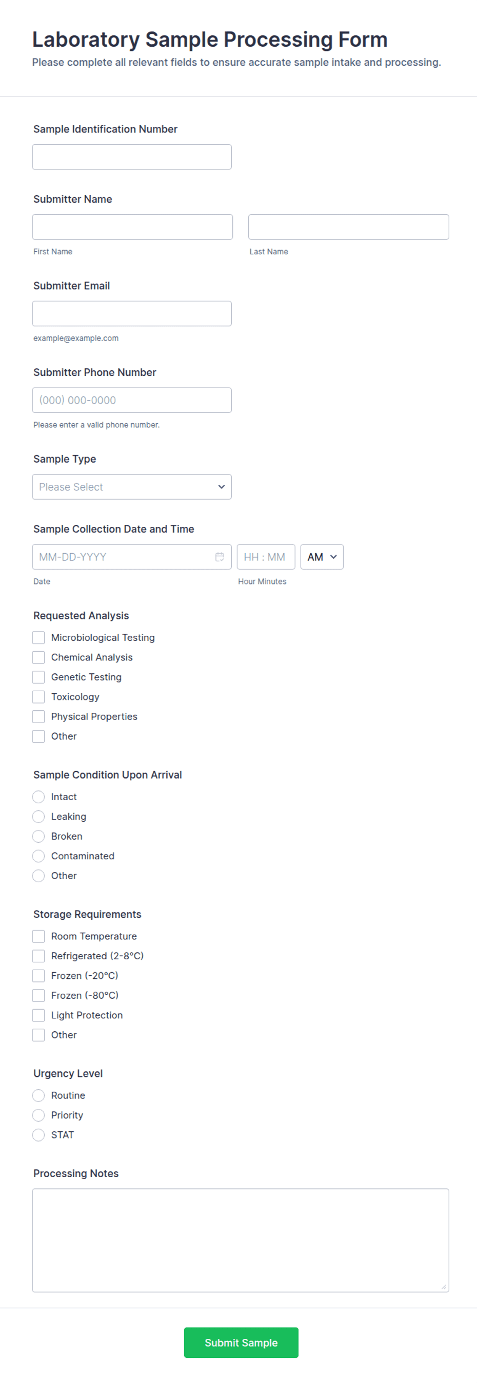 Laboratory Sample Processing Form Template | Jotform