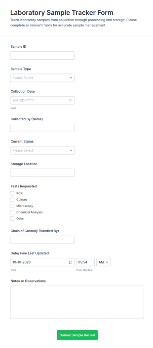 Laboratory Sample Tracker Form Template