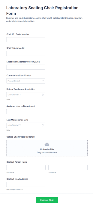 Laboratory Seating Chair Registration Form Template