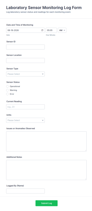 Laboratory Sensor Monitoring Log Form Template