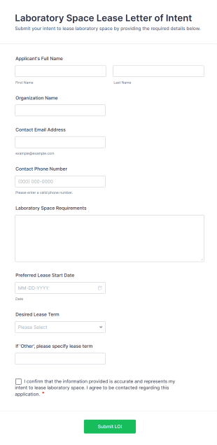 Laboratory Space Lease Letter Of Intent Form Template