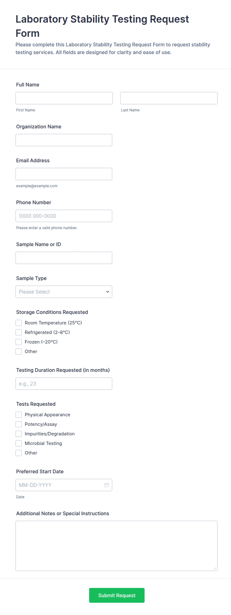 Laboratory Stability Testing Request Form Template | Jotform