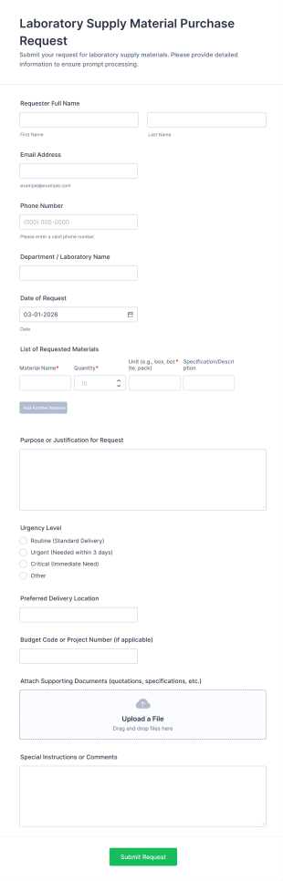 Laboratory Supply Material Purchase Request Form Template