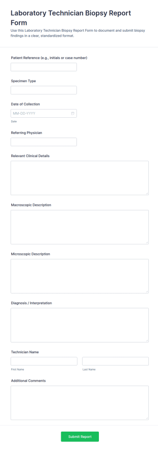 Laboratory Technician Biopsy Report Form Template