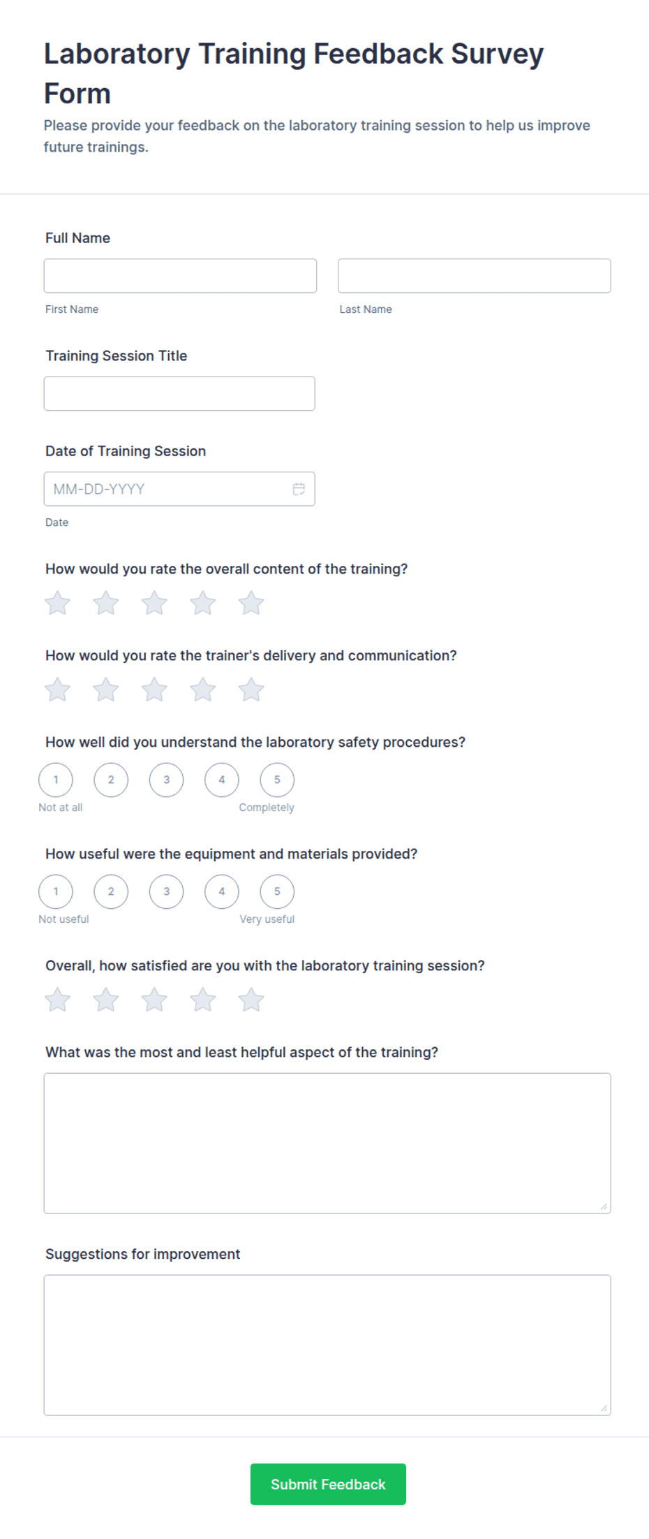 Laboratory Training Feedback Survey Form Template | Jotform