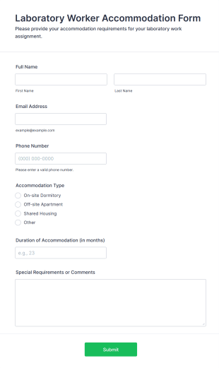 Laboratory Worker Accommodation Form Template