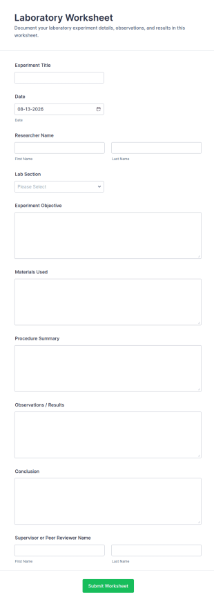 Laboratory Worksheet Form Template