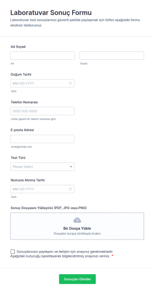 Laboratuvar Sonuç Form Şablonu