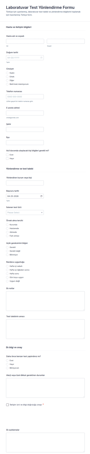 Laboratuvar Testi Yönlendirme Formu 🧪 Form Şablonu