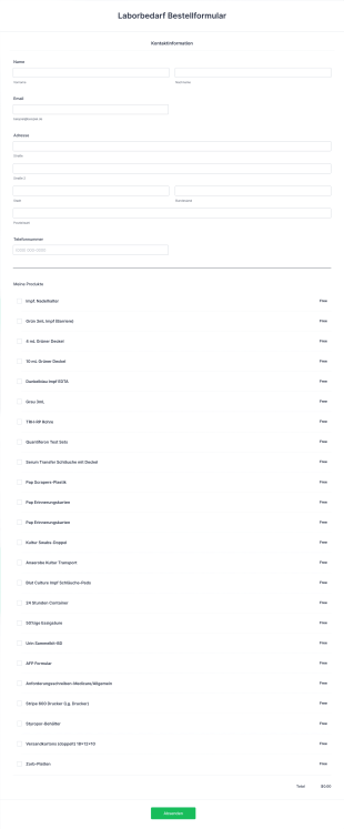 Laborbedarf Bestellformular