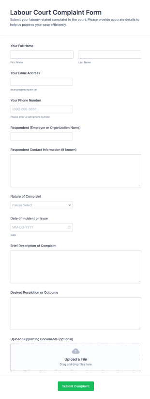 Labour Court Complaint Form Template