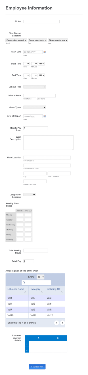 Labour Registration Form Template