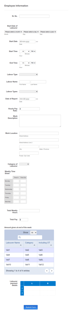 Labour Registration Form Template