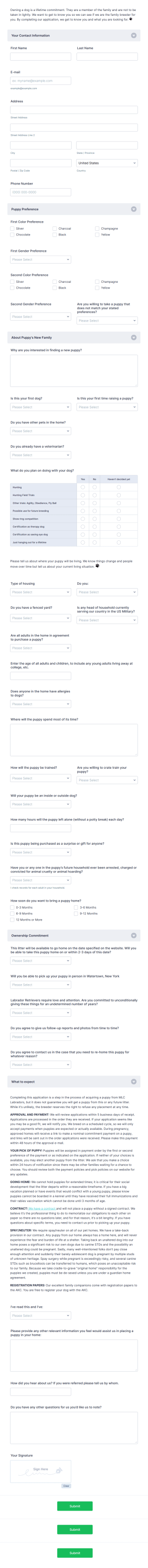 Labrador Adoption Application Form Template