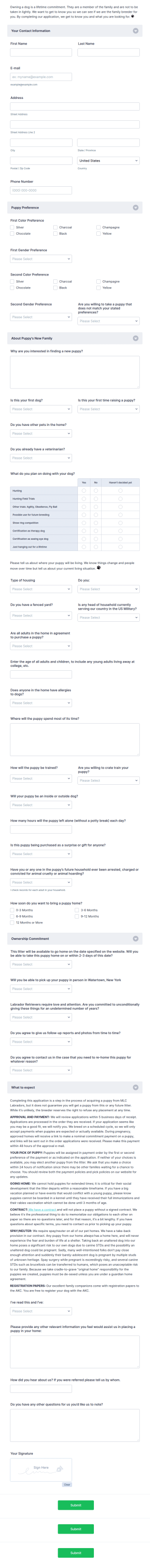 Labrador Adoption Application Form Template