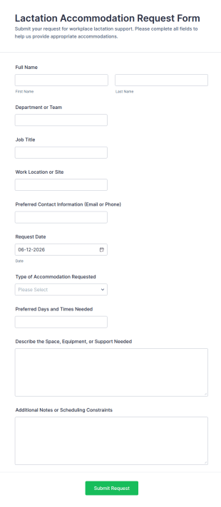 Lactation Accommodation Request Form Template