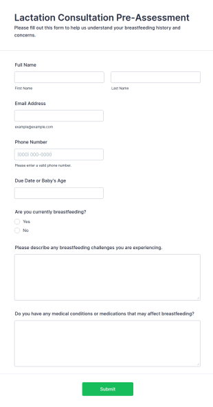 Lactation Consultation Pre Assessment Form Template