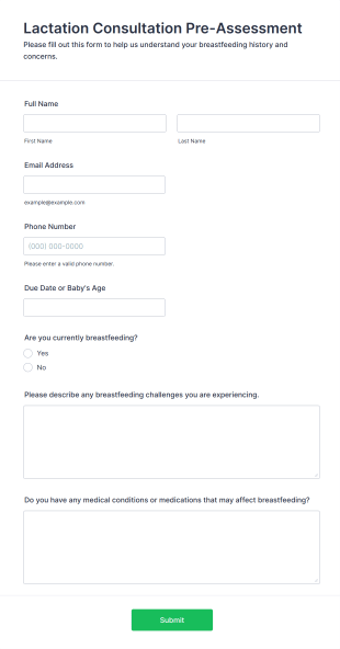 Lactation Consultation Pre Assessment Form Template
