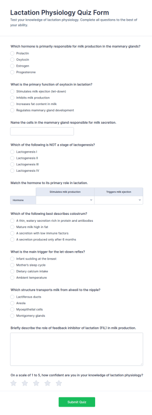 Lactation Physiology Quiz Form Template