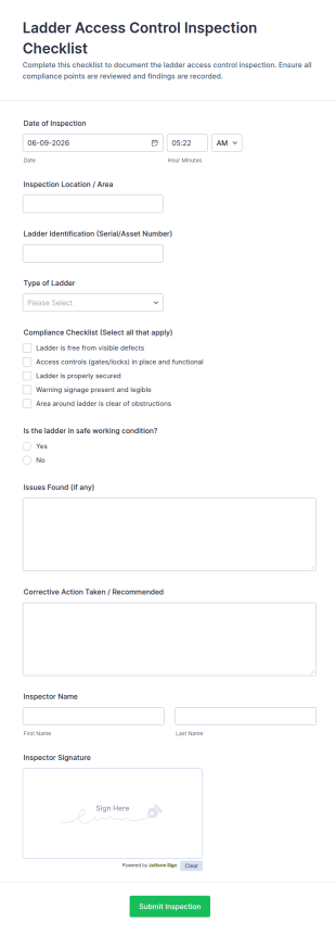 Ladder Access Control Inspection Checklist Form Template