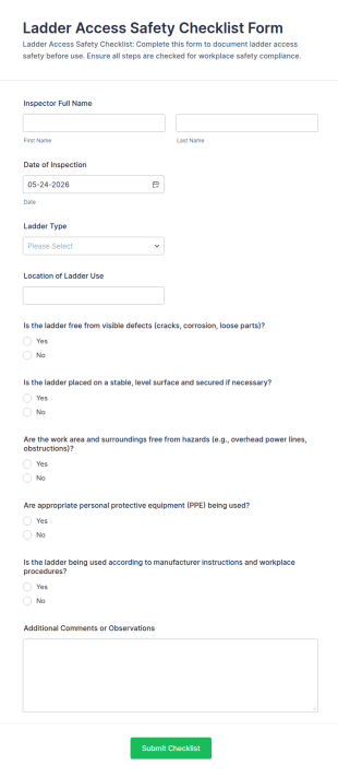 Ladder Access Safety Checklist Form Template