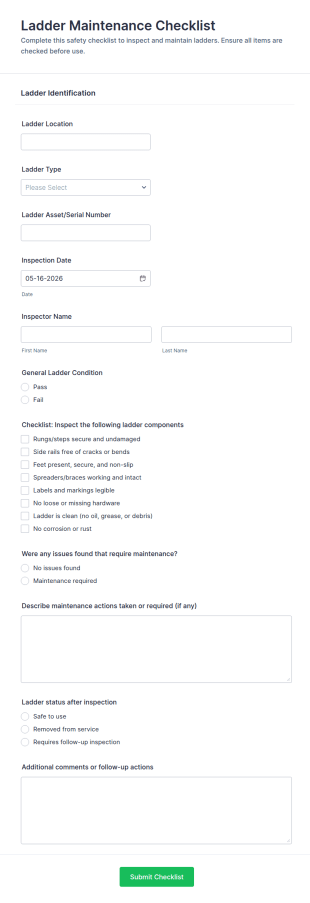 Ladder Maintenance Checklist Form Template
