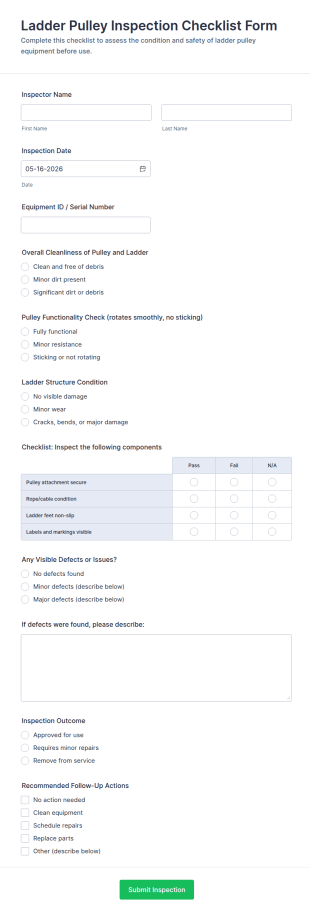 Ladder Pulley Inspection Checklist Form Template