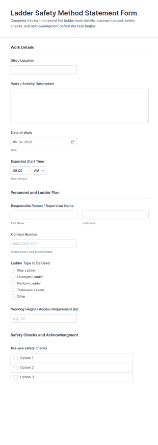 Ladder Safety Method Statement Form Template