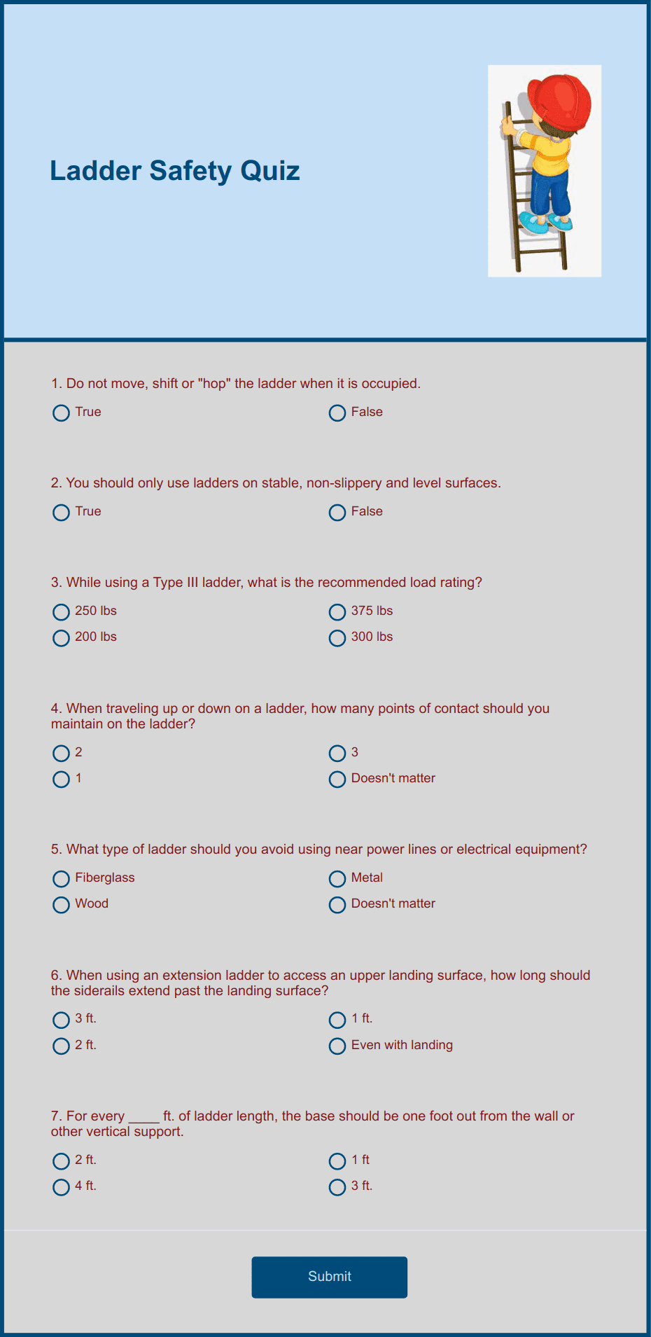 Ladder Safety Quiz Form Template | Jotform