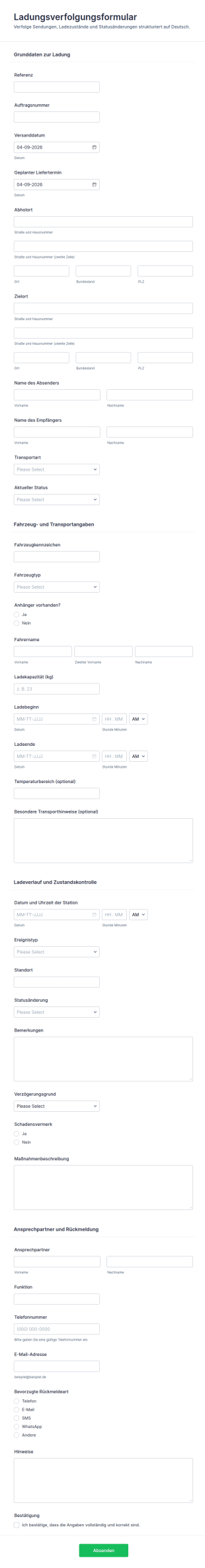 Ladungsnachverfolgungsformular