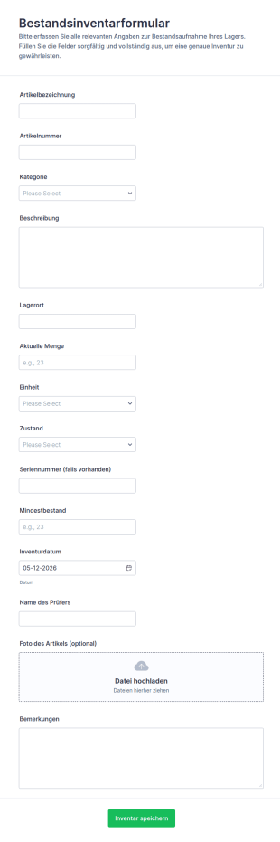 Lagerbestandsaufnahme Formular