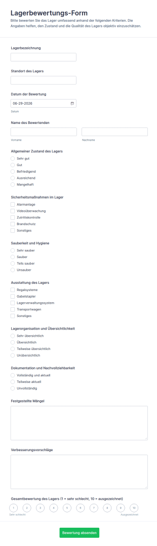 Lagerbewertungsbogen