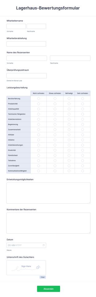 Lagerhaus Bewertungsformular