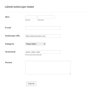 Lähetä Kotisivutiedot Lomake
